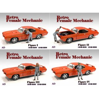 Retro Female Mechanic Set 4 models Figures in 1:24 American Diorama
