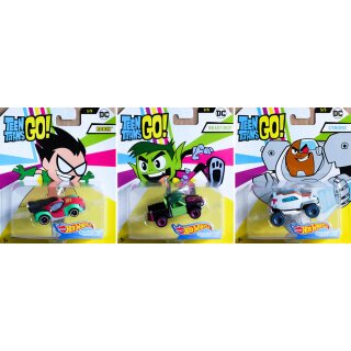 DC Teen Titans Go Car Set 3 models 1:64 Hot Wheels DMH73