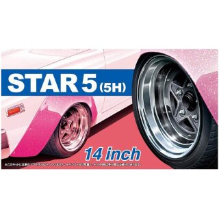 14 Zoll Star 5 (5H) Felgen & Reifen Set 1:24 Model Kit Bausatz Aoshima 054390