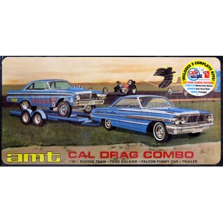 Ford Galaxie + Falcon Funny Car + Trailer Cal Drag Combo 1:25 AMT Model Kit Bausatz AMT1223