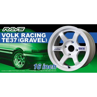 16 inch Volk Racing TE37 Gravel Tire & Wheel Set 1:24 Model Kit Aoshima 052501